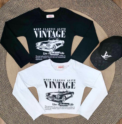 Basic Print Long Sleeves Crop Tops